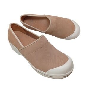 Dansko Women Tan Leather Slip On Clogs Rubber Toe Cap Platform Wedge Size 40